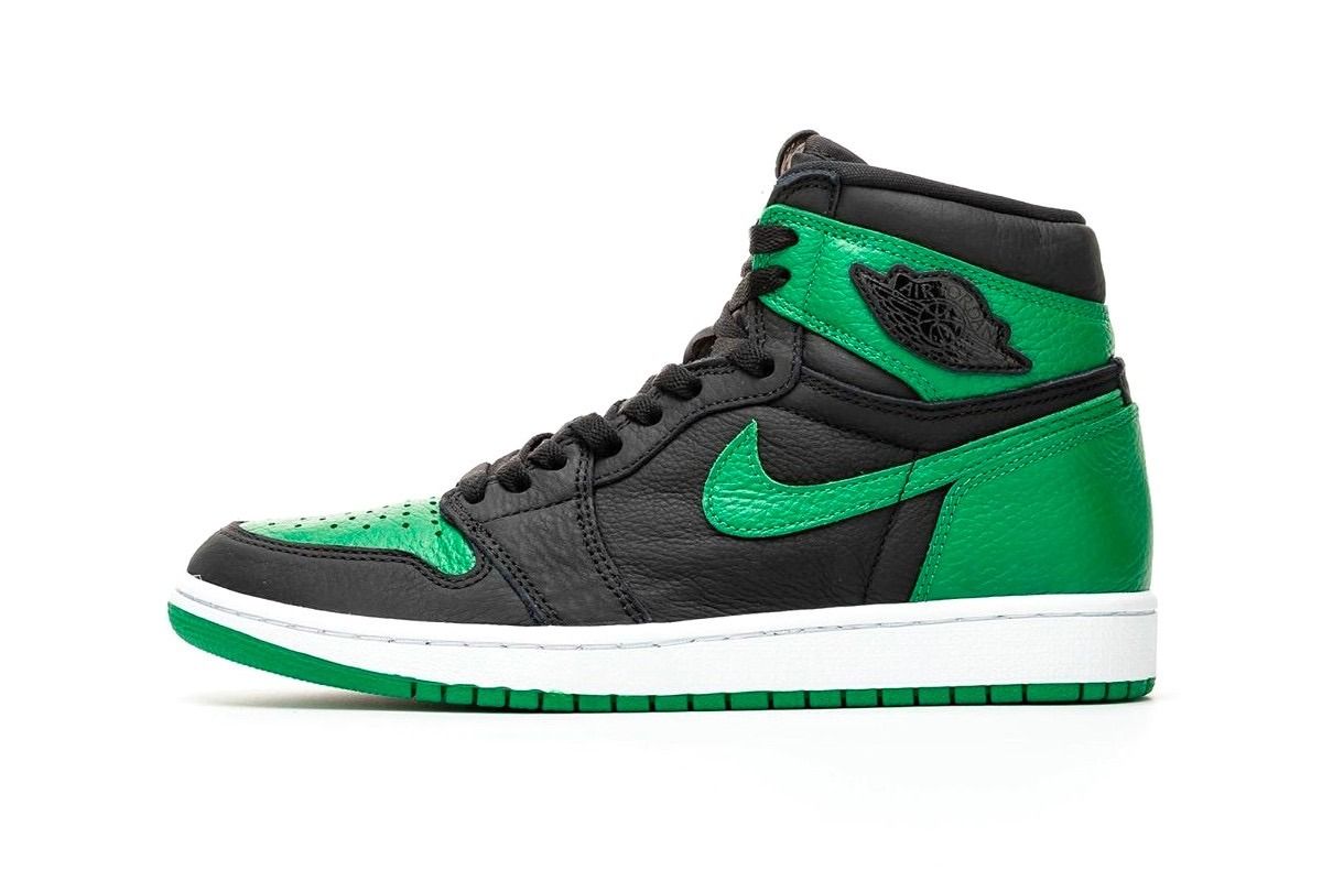 Nike Jordan 1 Retro, зеленый, черный, кожа, женские