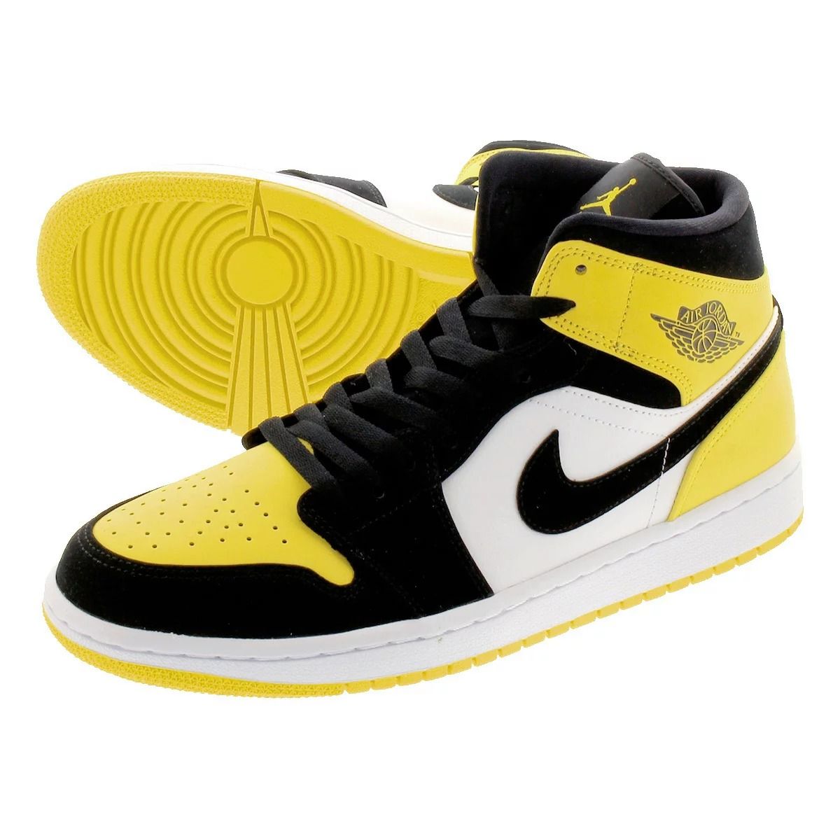 Nike Air Jordan 1 Mid Se Yellow Toe, белый с черным и желтым, кожа, нубук, женские