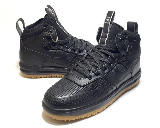 Nike Air Force 1 Lunar Duckboot зимние с мехом черные кожа, мужские