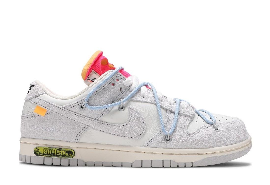 Off-White x Nike Dunk Low, серый с розовым, кожа, замша, женские