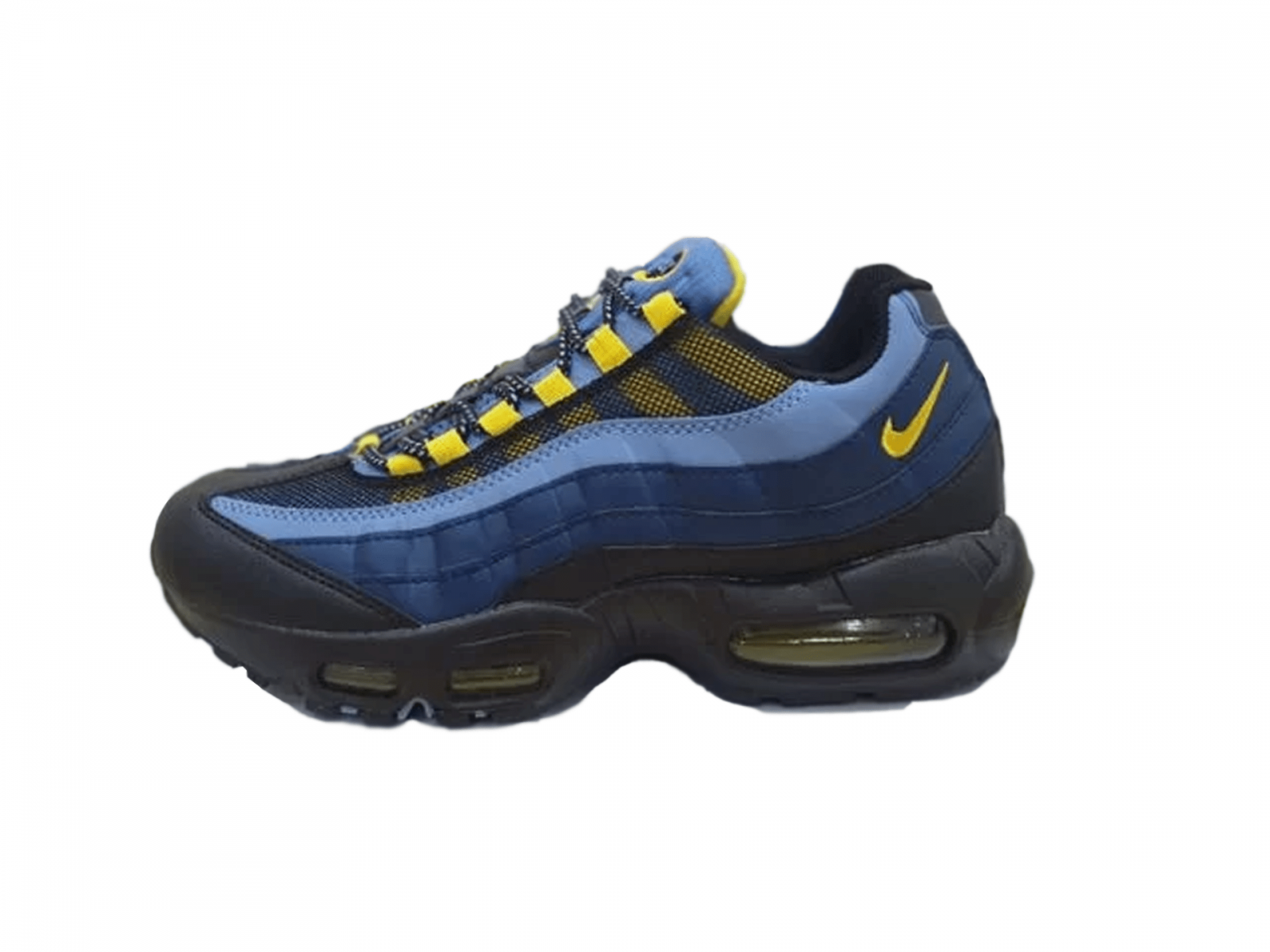 Nike Air Max 95 синие с черным и желтым, нейлон, текстиль, кожа, мужские