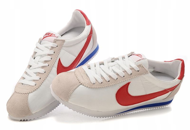 Nike Cortez White/Red, белые с красным, бежевым и синим, нейлон, замша, кожа, мужские, женские