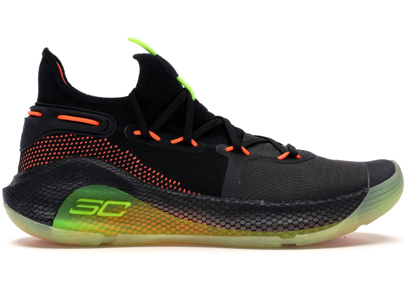 Under Armour Curry 6 Black/Green/Orange, черный, зеленый, оранжевый, нейлон, текстиль, мужские