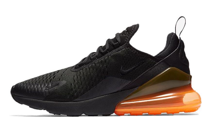 Nike Air Max 270, черные с оранжевым, нейлон, мужские