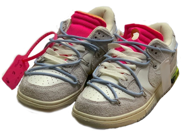 Off-White x Nike Dunk Low, серый с розовым, кожа, замша, женские