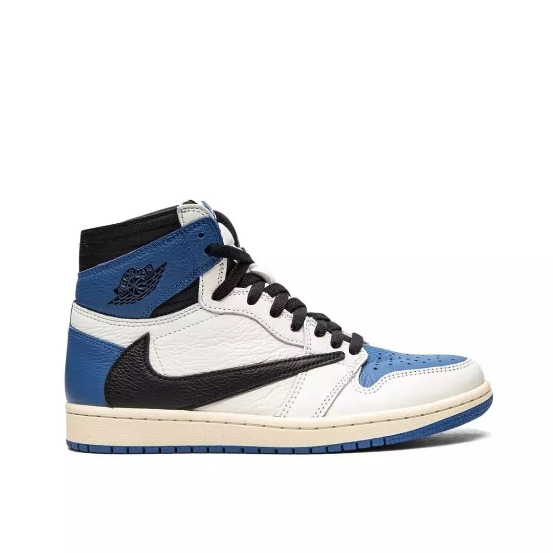 Nike Air Jordan 1 Travis Scott Fragment aj1 High og, синий с белым и черным, кожа, мужские