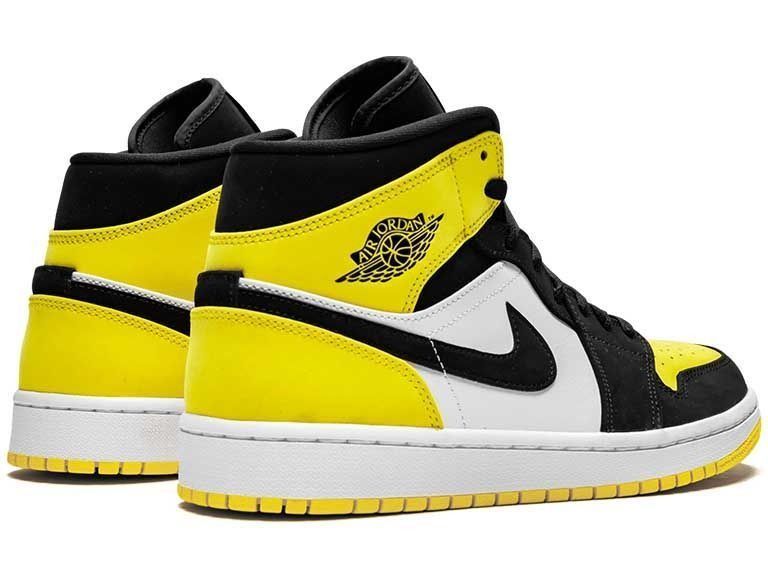 Nike Air Jordan 1 Mid Se Yellow Toe, белый с черным и желтым, кожа, нубук, женские