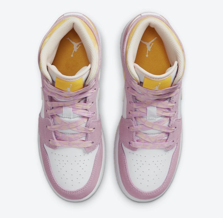 Nike Air Jordan 1 Retro Mid SE GS Arctic Pink, белый с розовым и желтым, кожа, нубук, женские