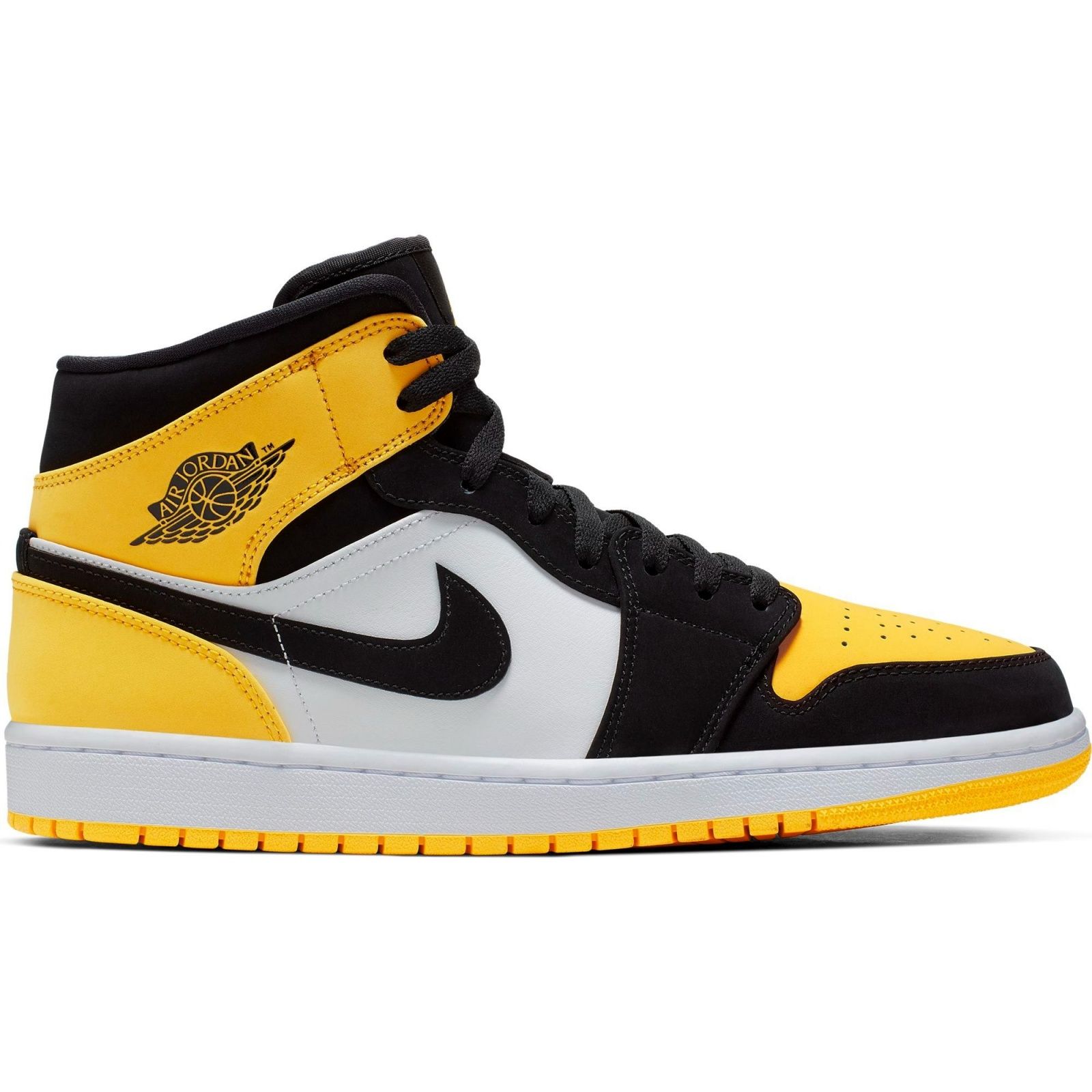 Nike Air Jordan 1 Mid Se Yellow Toe, белый с черным и желтым, кожа, нубук, женские