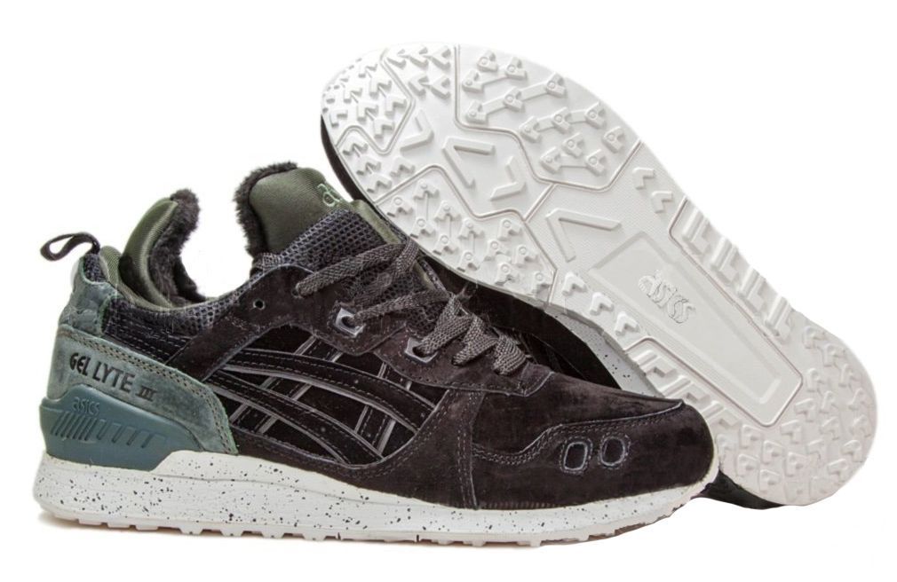 зимние Asics Gel Lyte MT с мехом черные с зеленым 40-45
