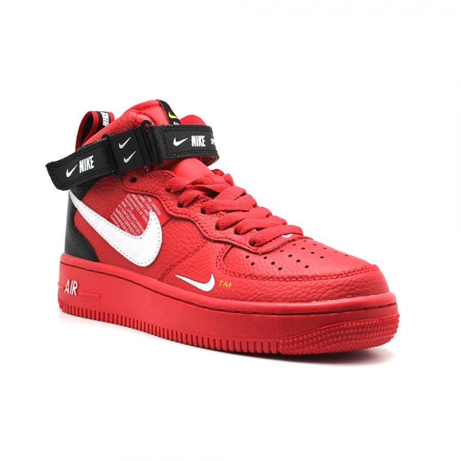 Nike Air Force 1 Mid 07 LV8 Red, зимние с мехом Красные, кожаные, мужские, женские