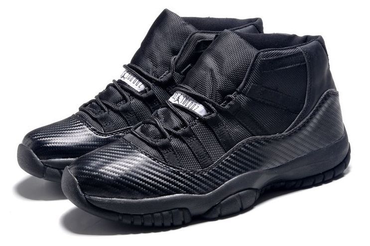 Nike Air Jordan 11 Retro "Carbon Fiber" (All Black), черные, кожа, мужские
