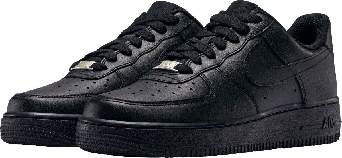 Nike Air Force All Black, черные, кожа, мужские