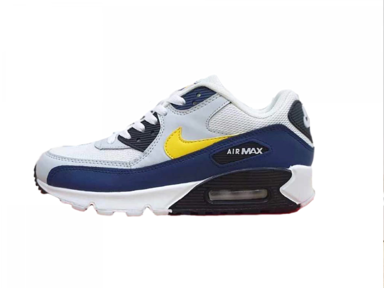 Nike Air Max 90, белые с синим, кожа, текстиль, мужские